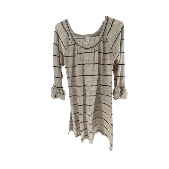HerShe Cream Black Striped Knit Long Bell Sleeve Mini Dress Women's - Picture 1 of 9
